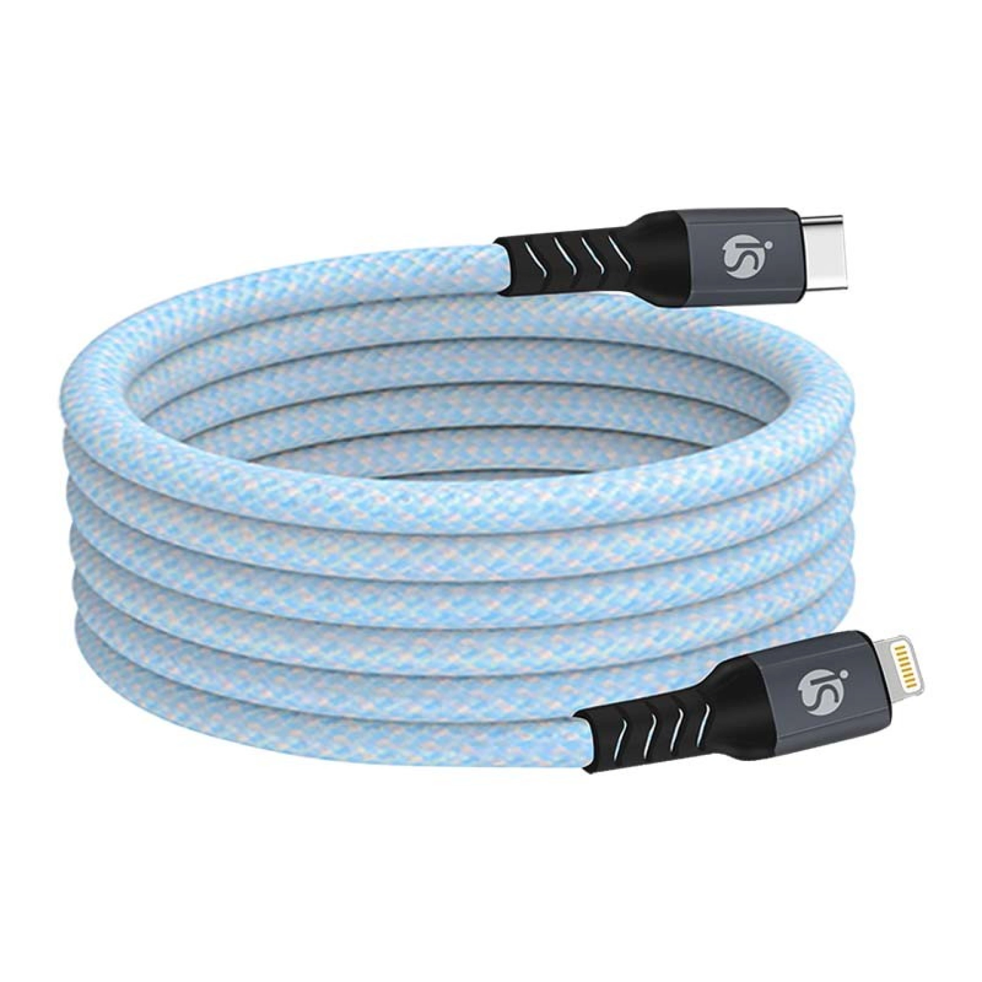 Magnetische USB‑C - Lightning Kabel Lichtblauw Nylon