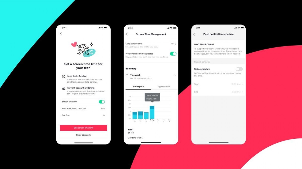 TikTok limits screen time for teens